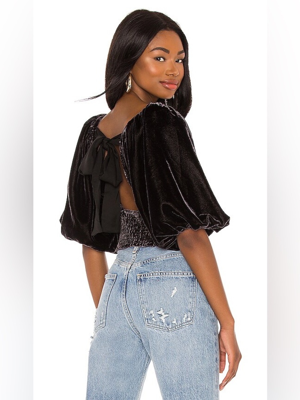 Free People Marie Velvet Open Back in Black Top Size S